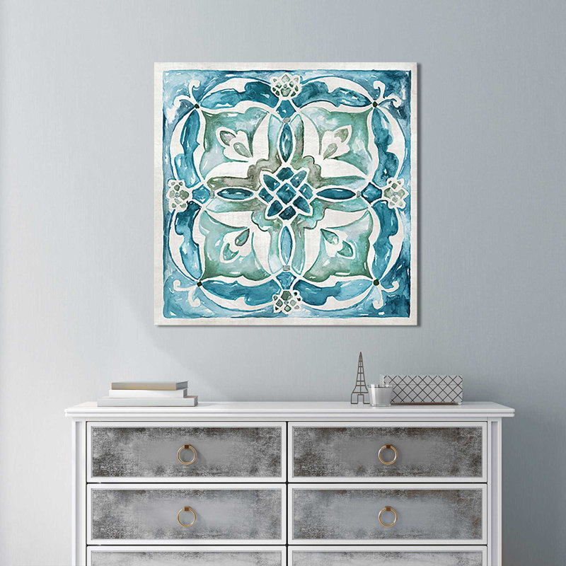 «Caribbean Tile III», reproduction de peinture à l'aquarelle, H 24 po x l 24 po x P 1,5 po, Toile tendue