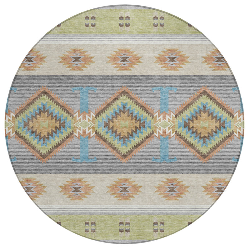 Machine Washable Indoor/Outdoor Chantille ACN2541 Lodge Rug, Round 8', Aloe