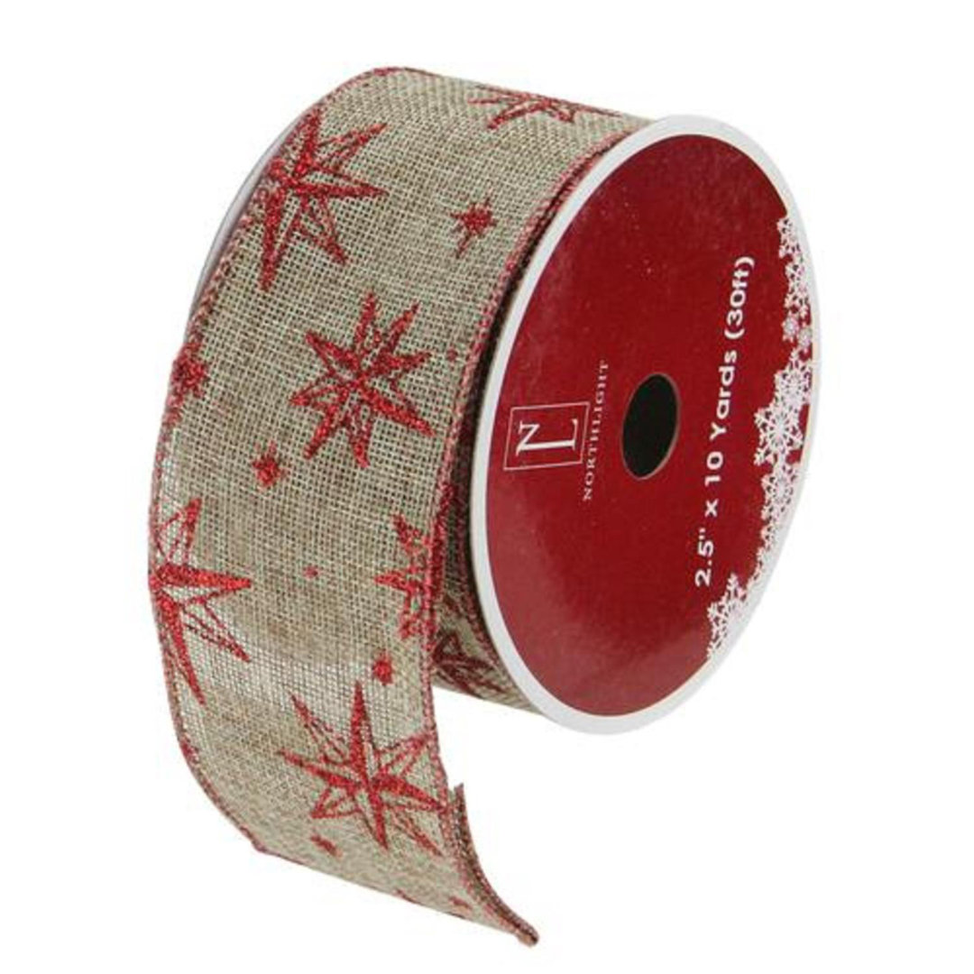 Red and Beige Star Wired Christmas Craft Ribbon 2.5" x 10 Yards Northlight Seasonal
