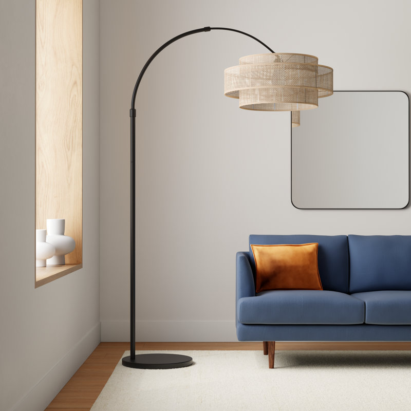 Romola 82 In. Floor Lamp With Rattan Shade And 3 Way Switch, Natural