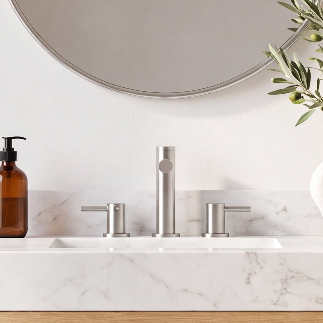 Circular 8" Widespread Faucet with Pop-Up Drain, Brushed Nickel