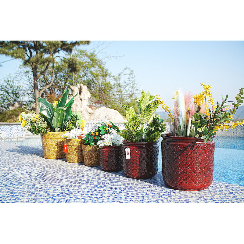 3 pots de fleurs en céramique, pot de fleurs moderne, Jaune