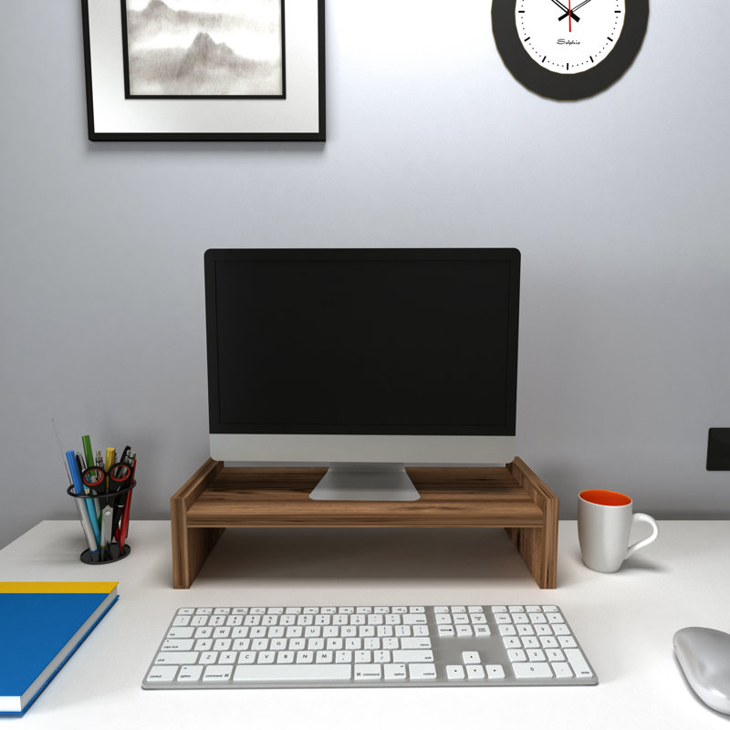 Lashari Manufactured Wood Monitor Stand, Light Walnut