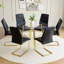 Table de salle à manger ronde en verre trempé avec pieds dorés et 6 chaises en cuir PU haut de gamme modernes pour la décoration