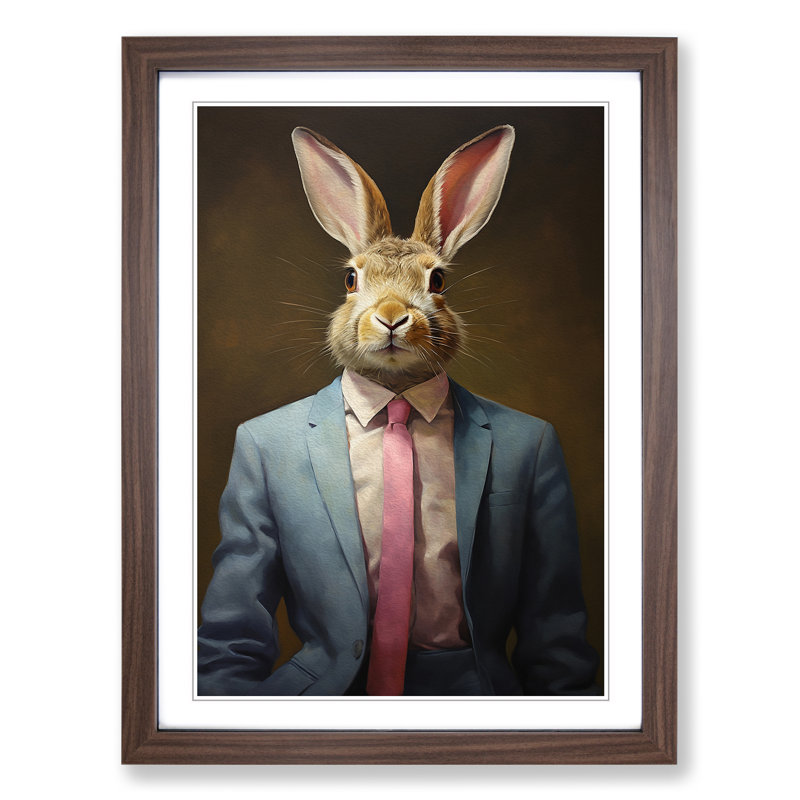 Rabbit in a Suit Painting No.4 - Framed Print, 34cm H x 25cm W x 2cm D, Walnut