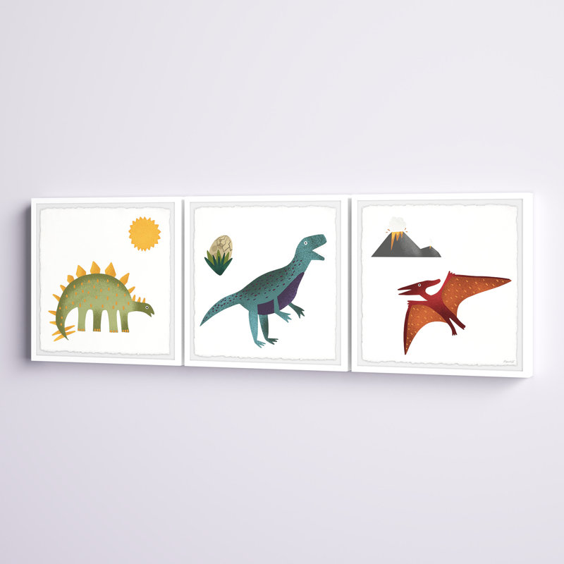 "Eisenbarth Dinosaur World Triptych", ensemble de 3 pièces encadrées, H 24 po x l 72 po x P 1,5 po