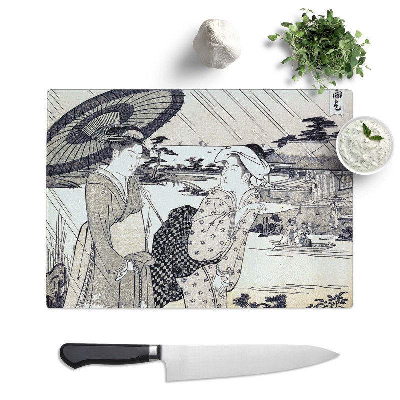 Tempered Glass Praying for Rain by Chobunsai Eishi Chopping Board, 39 cm x 28.5 cm