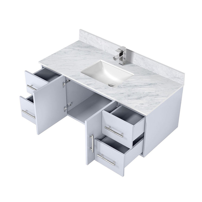 Glossy Bath Vanity with Carrara Marble Top and Faucet Set