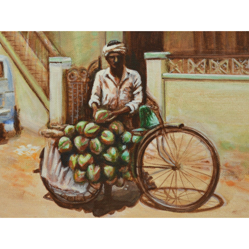 The Indian Coconut Vendor - Peinture acrylique | Acrylique sur toile | Par Usha Shantharam