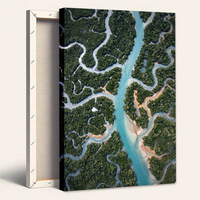 «Winding Turquoise River Through Green Forest», art mural sur toile