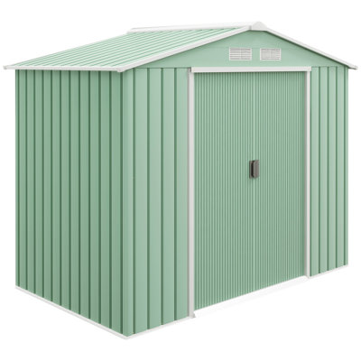 Outsunny 7 x 4ft Metal Garden Shed, Outdoor Storage Tool House with Ventilation Slots, Foundation Kit and Lockable Double Doors, Brown