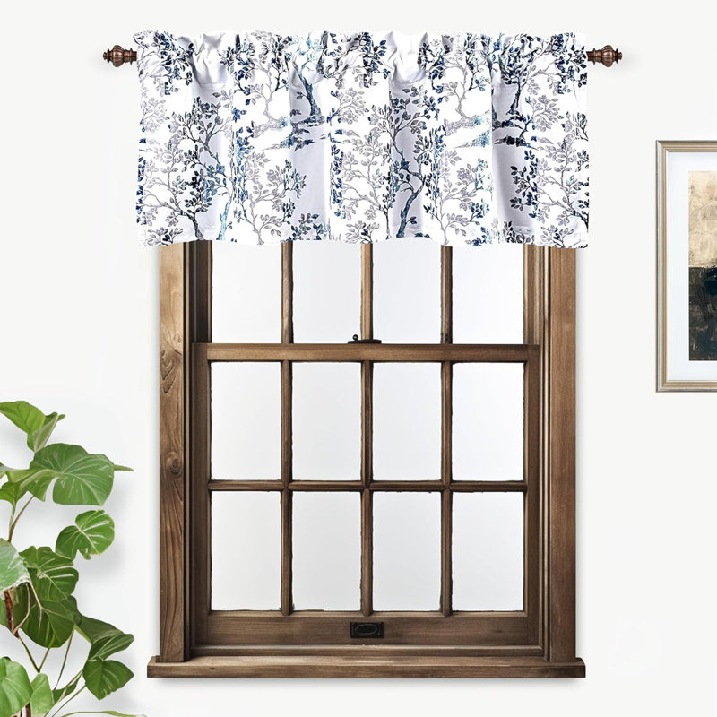 Cantonnière florale sur mesure, Bleu marine/blanc