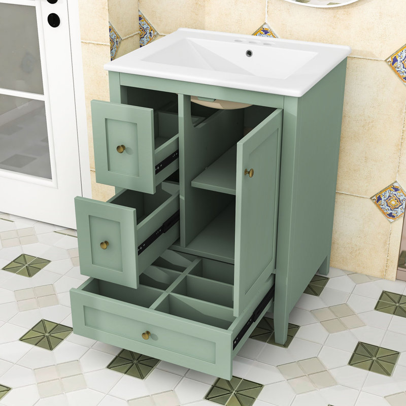 Meuble-lavabo de 24 po avec lavabo en céramique, tiroirs de rangement et portes