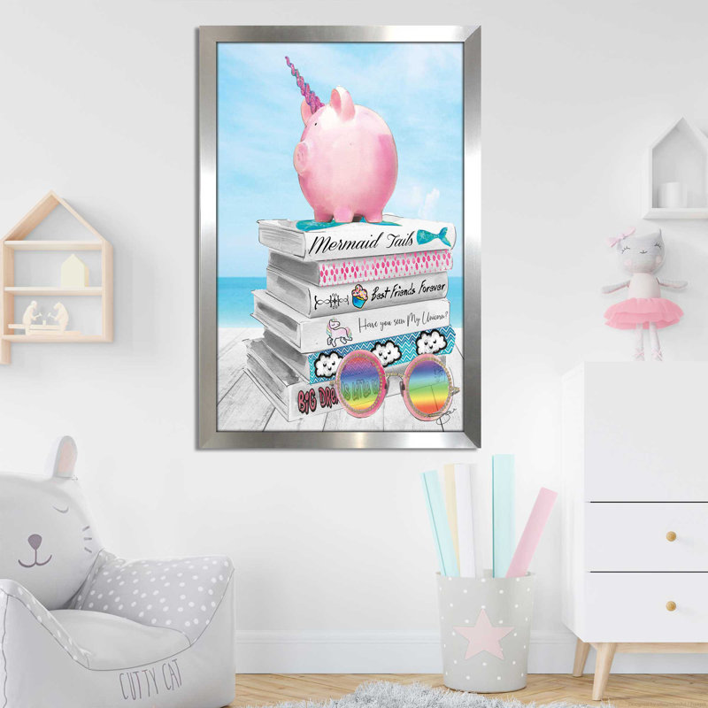 Unicorn Piggy (Vertical) par By Jodi - impression, Encadrement argenté, H 49,5 po x l 33,5 po x P 1 po