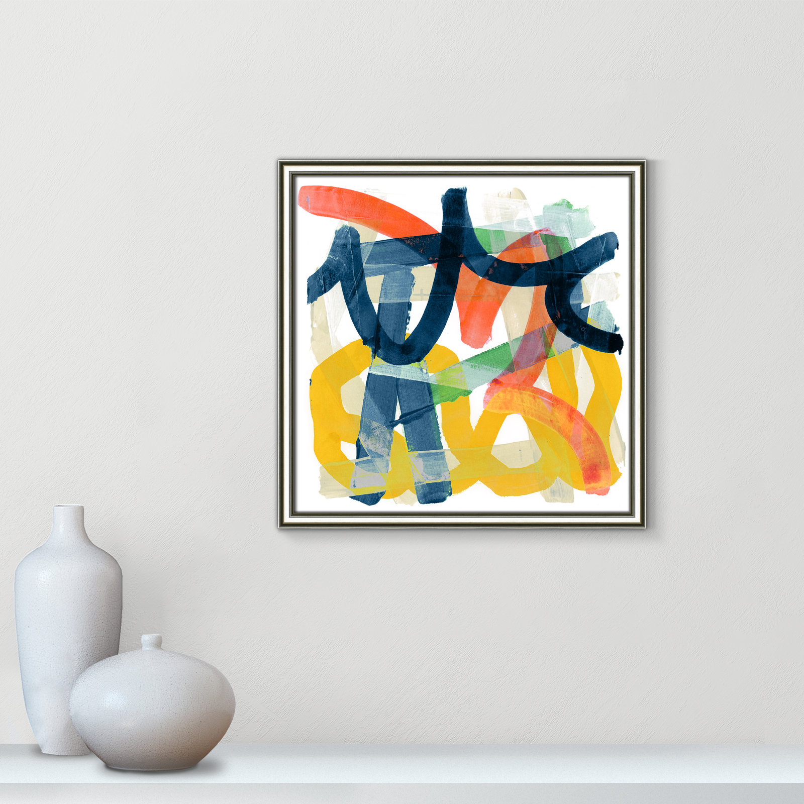 Shuffling by Cartissi - Picture Frame Painting, Silver Framed, 18.25" H x 18.25" W x 0.88" D