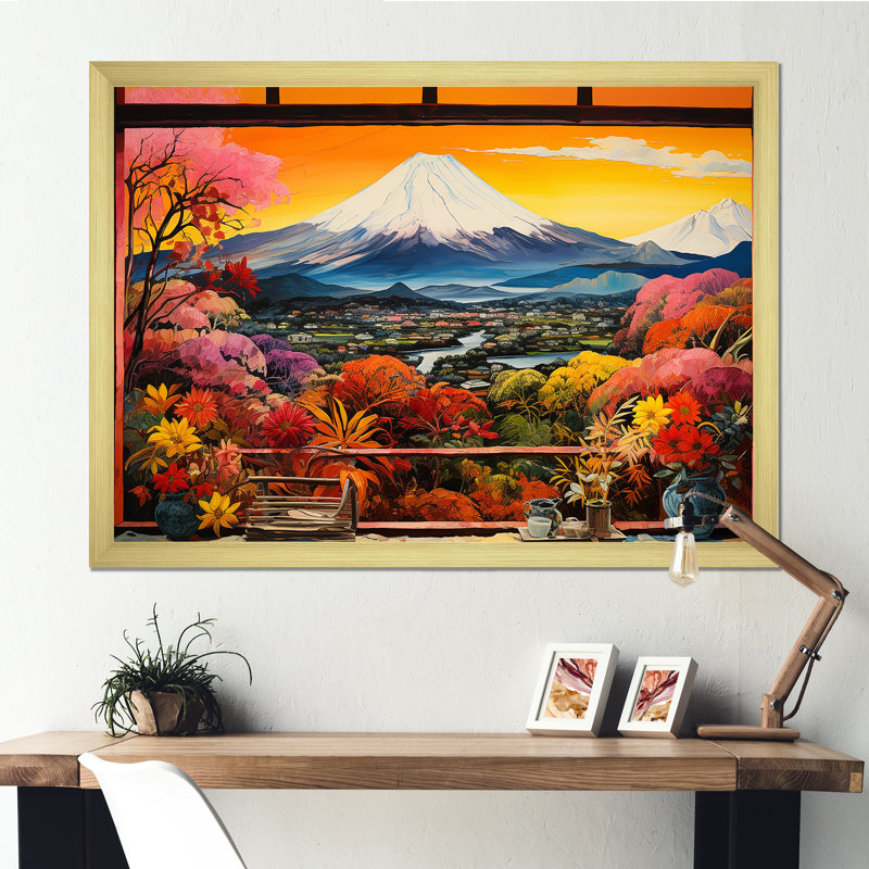Montagne, Japon, vue sur la montagne, Mont Fuji 3 - Japon, art mural, Cadre doré à coins fermés, H 12 po x l 20 po x P 1 po