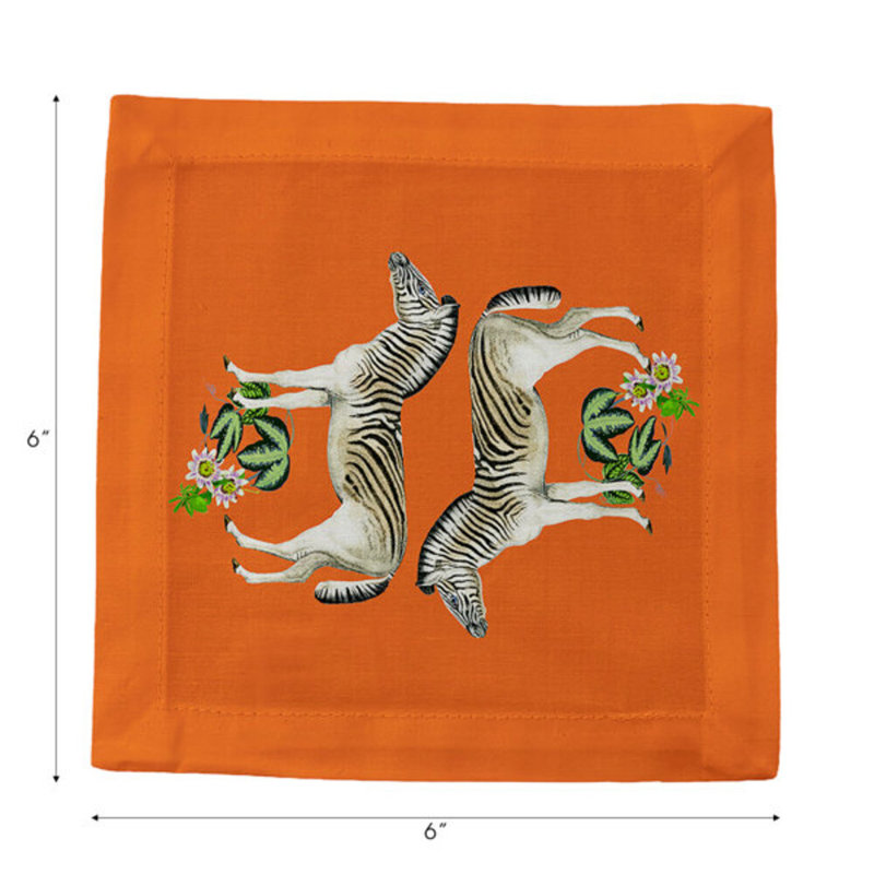 Zebra Seeing Double Cotton Sateen Cocktail Napkins, Orange