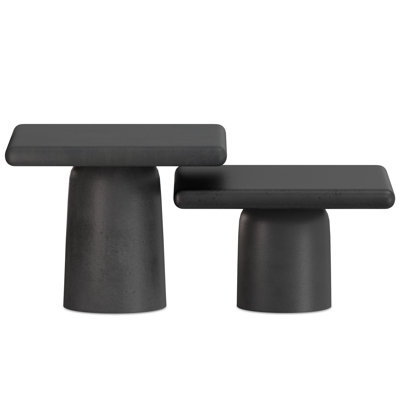 Ensemble de deux tables d'appoint carrées à piédestal en aluminium vieilli graphite