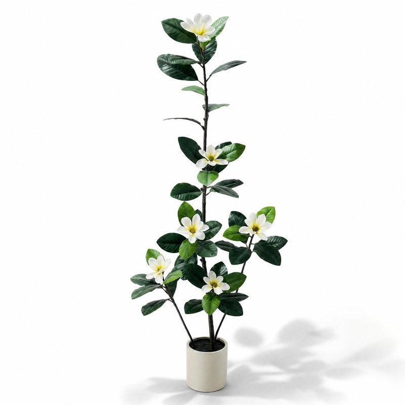 Magnolia artificiel en pot blanc, plante artificielle réaliste avec feuilles en polyéthylène, 1,80 m de haut, idéal pour la décoration intérieure de la maison ou du bureau.