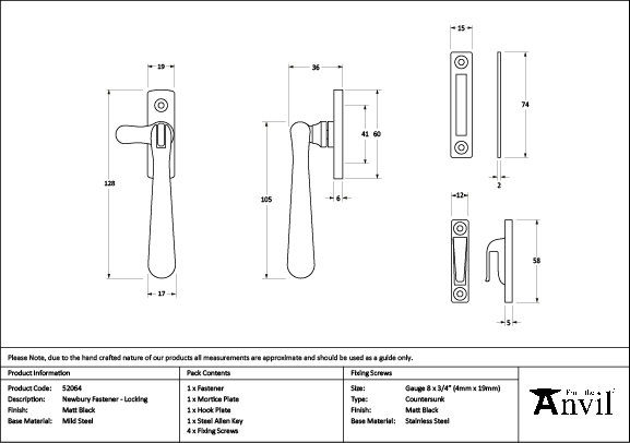 Newbury Locking Fastener, Matt Black