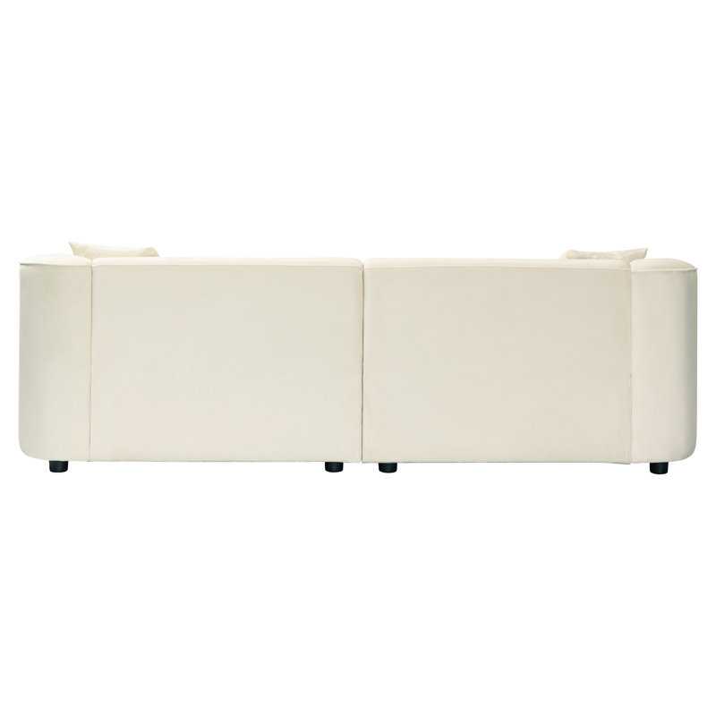 Beige Velvet Upholstered Curved 2-Seater Sectional Sofa