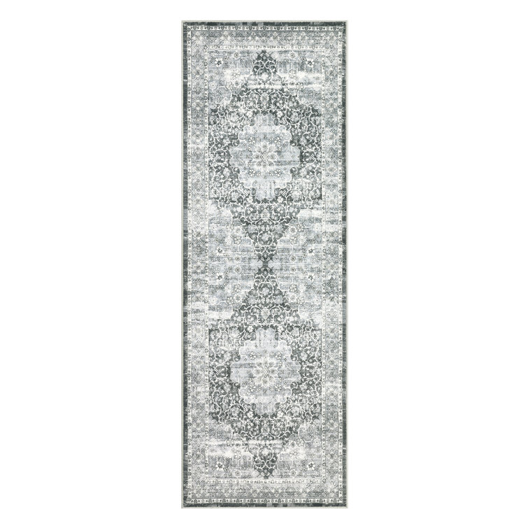 Oriental Machine Washable Rug with Rubber Backing for Living Room Floral Non-Slip Area Rug Vintage Indoor Carpet Non-Shedding Rug for Bedroom Dining Room Hallway Kitchen Office Playroom Nursery