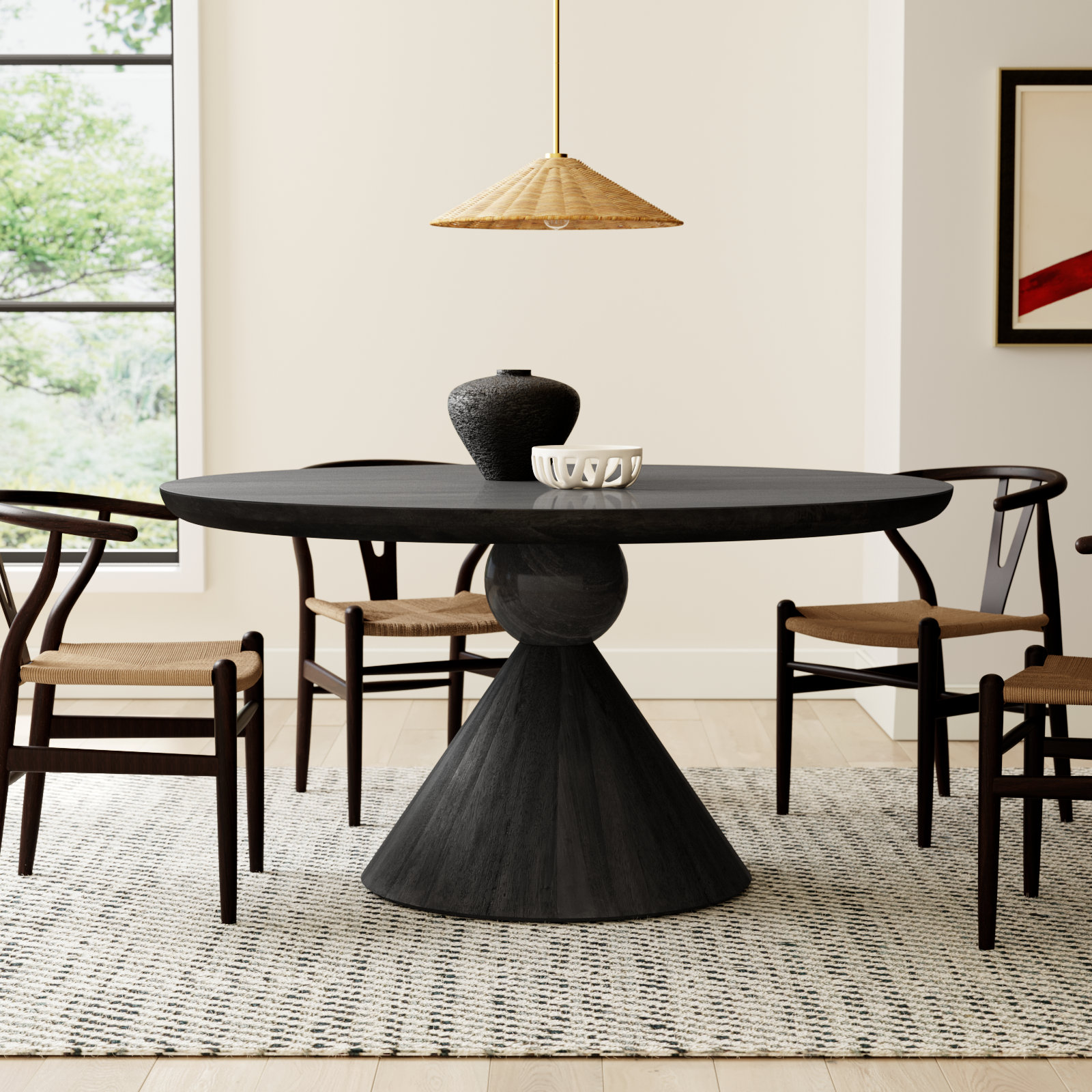 Eloisa 60'' Round Dining Table, Worn Black/Black Marble