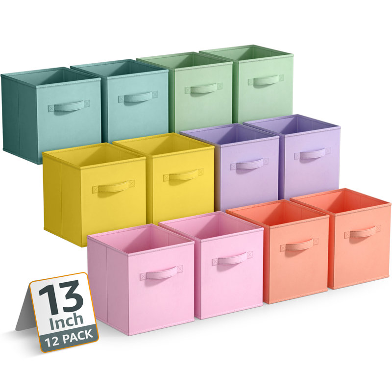 Sorbus 13-inch Storage Bins - Collapsible Fabric Storage Cubes with Handles, 12 Pack - Rainbow Pastel, Rainbow Pastel