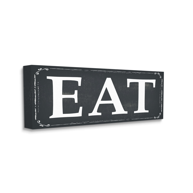 EAT noir et blanc, H 17 po x l 40 po, Toile tendue