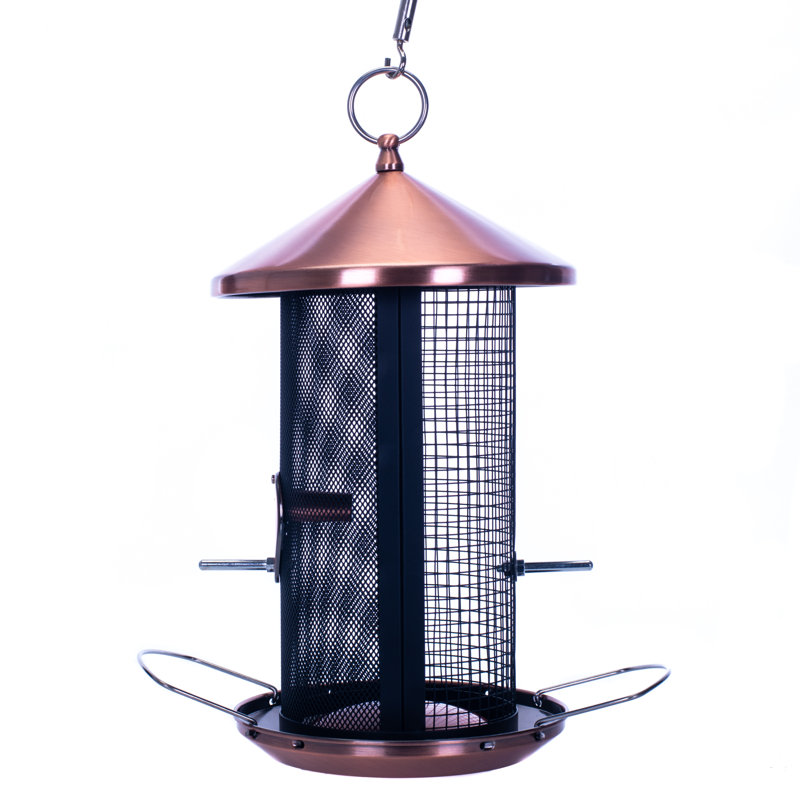 Mangeoire d'oiseaux en métal, H 12 po x l 8 po x P 8 po, Cuivre / noir