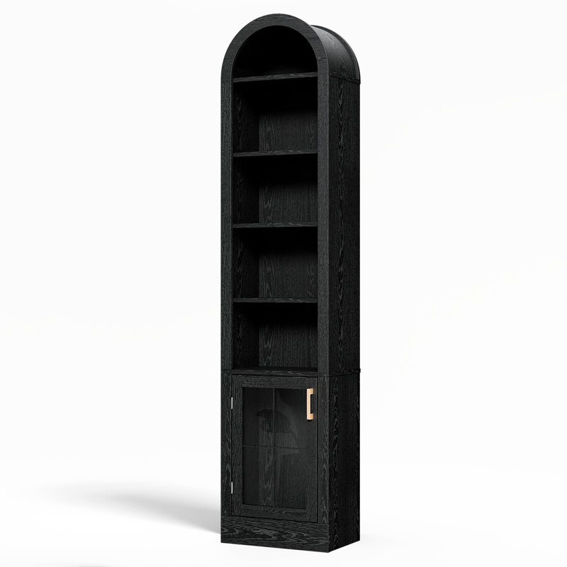 Slim Storage Cabinet With Door, Arched Top Freestanding Linen Tower, 5-Tier Narrow Organizer For Bathroom, Bedroom, Hallway
