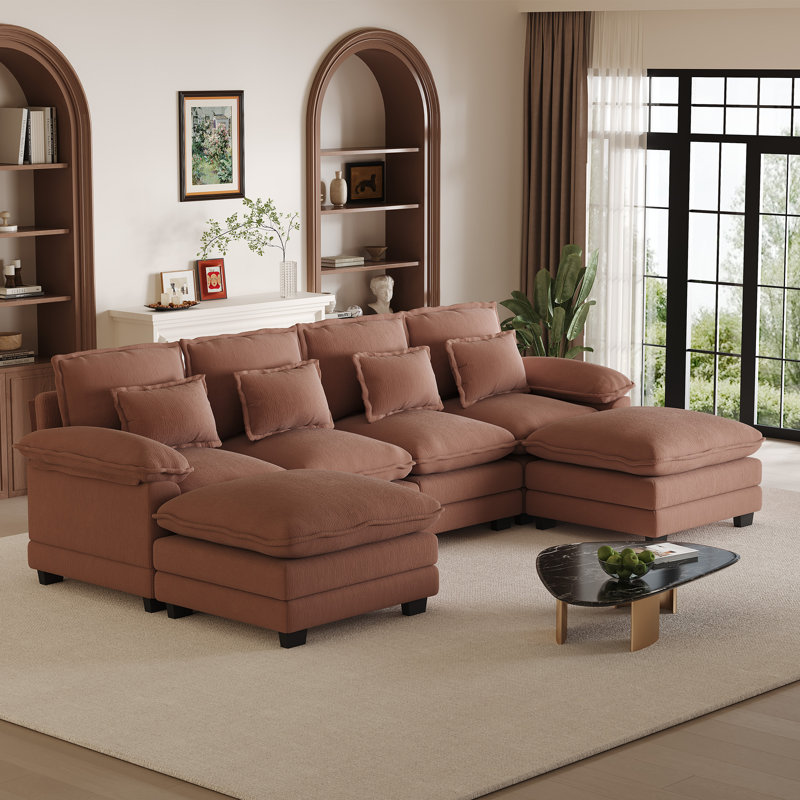 Canapé modulaire en chenille réversible de 116 po en forme de U avec double repose-pieds, Brown