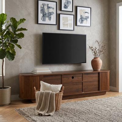 Meuble télé avec tiroir, tablettes ouvertes et armoires