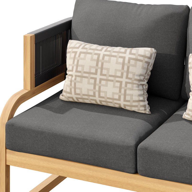 Causeuse d'extérieur en acacia avec coussins, Structure brune / coussin en carbone Sunbrella Spe