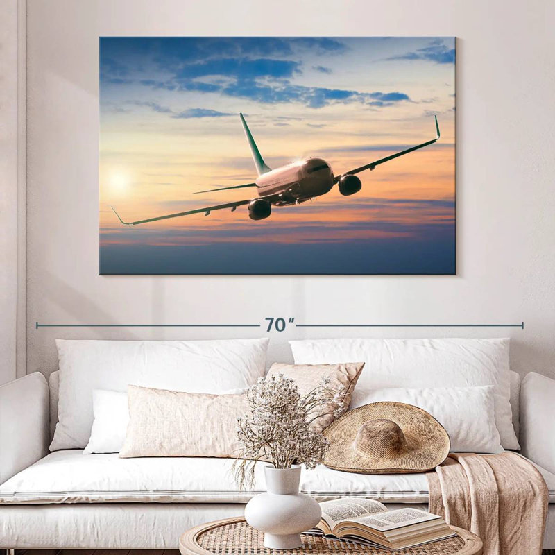 Avion volant Mehar au coucher du soleil, H 34 po x l 51 po