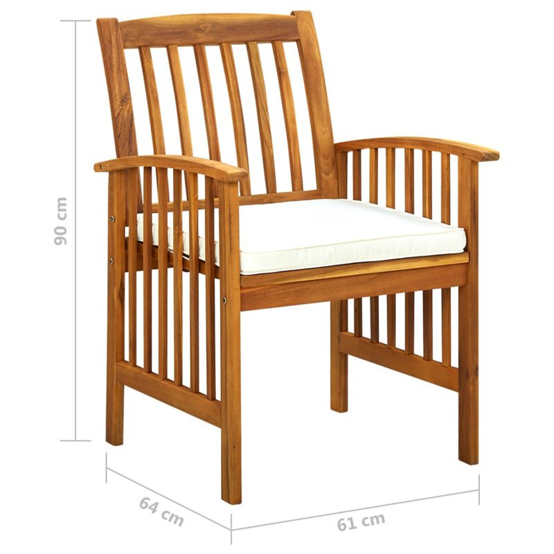 6 - Person Acacia Wood Patio Dining Set with Rectangular Table, White, 29.13" H x 84.65" L x 35.43" W