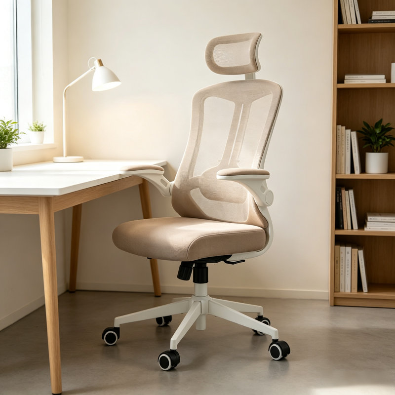 Chaise de bureau ergonomique en maille respirante avec appui-tête réglable, soutien lombaire, dossier inclinable de 90° à 125°, coussin d'assise en mousse à mémoire de forme, roulettes silencieuses, capacité de charge de 136 kg (kaki, noir, gris, bleu, blanc et noir)