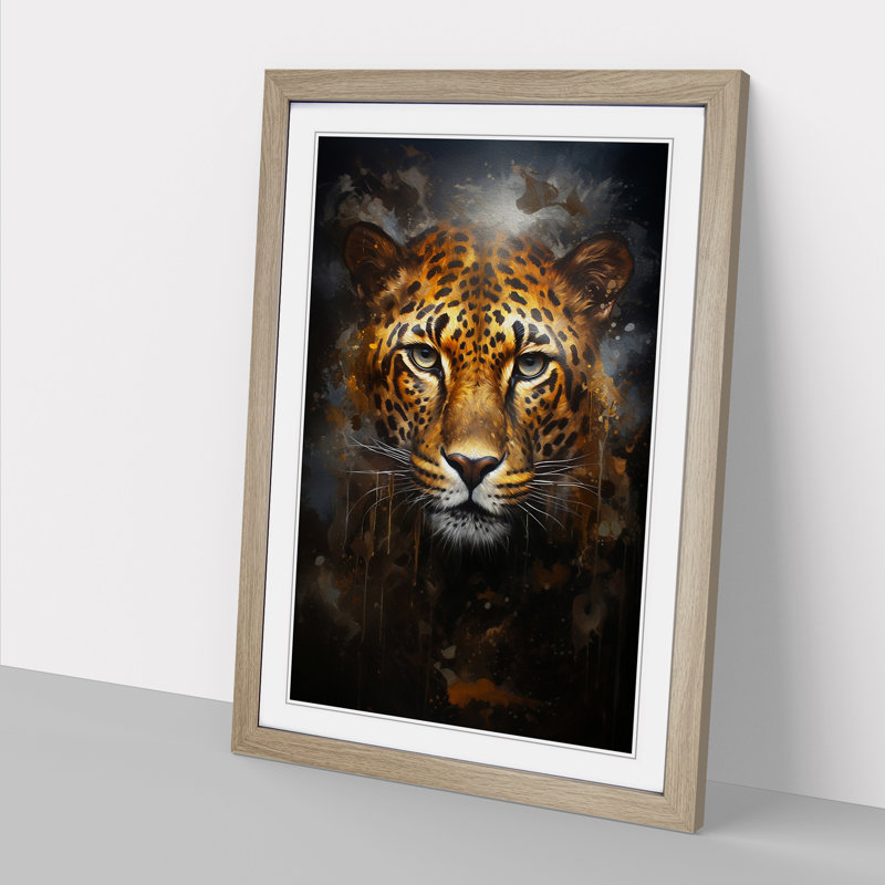 XYZ-FRM-V1223-4173 Leopard Romanticism - Single Picture Frame Print on Wood, Oak, 34cm H x 25cm W x 2cm D