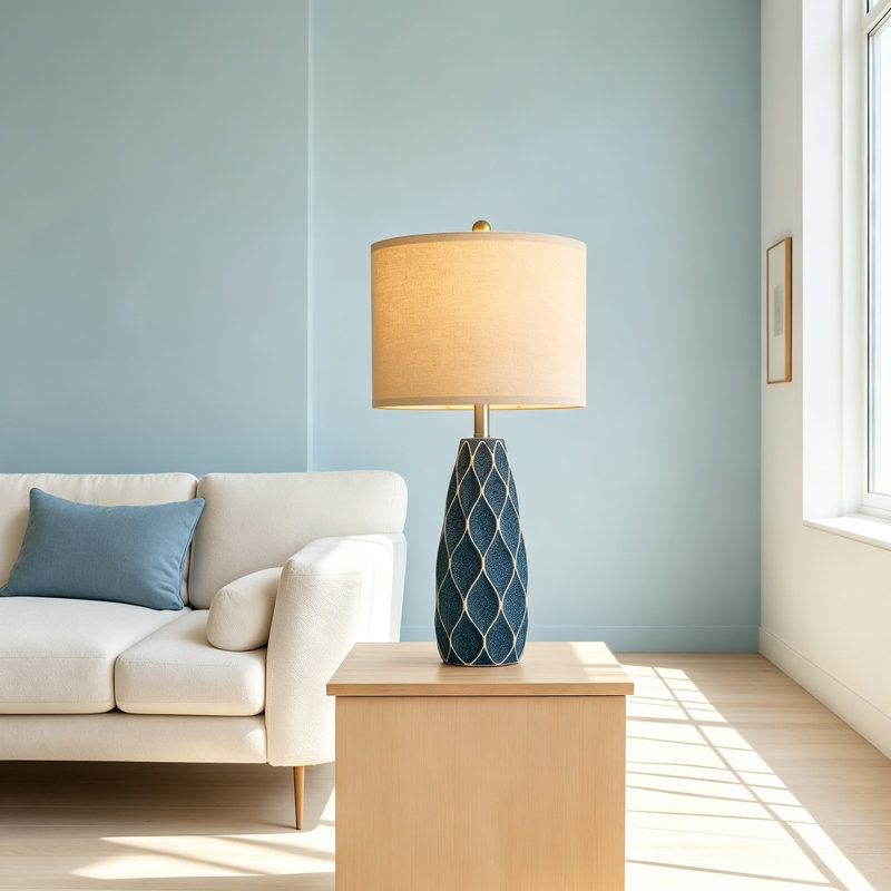 Ensemble de 2 lampes de table en céramique, lampe de chevet Boho, H 27,25 po x l 13 po x P 13 po, Bleu