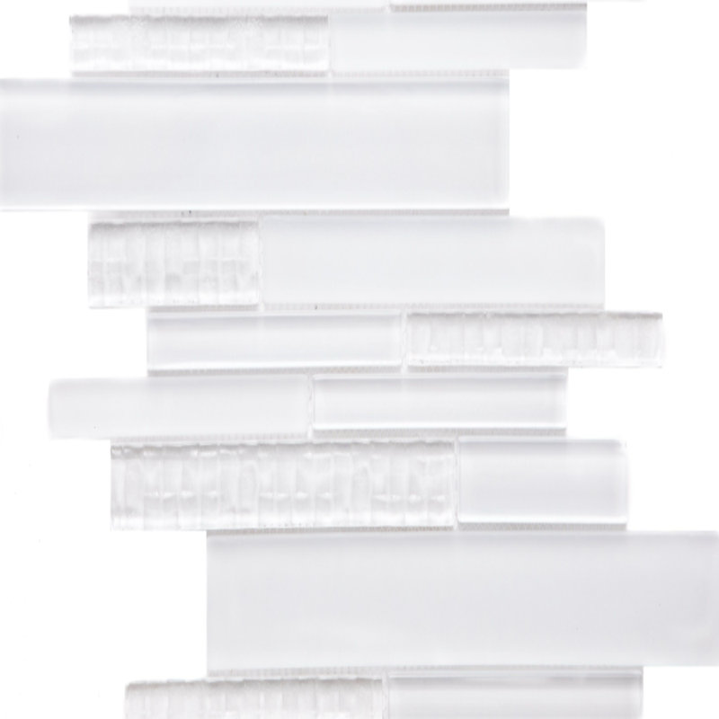 Karma Random Sized Glass Linear Mosaic Wall Tile, White