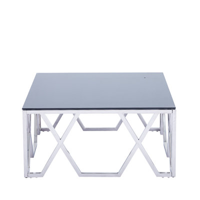 Stainless Steel Coffee Table For Living Room Furniture,Dining Room Centre Table With Black Glass Top
