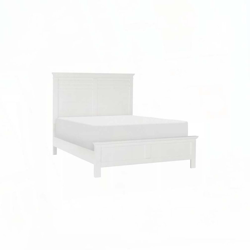 Lit rustique avec tête et pied de lit en bois, Blanc, Grand lit