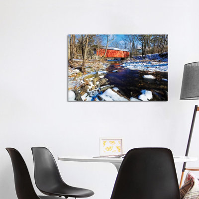 Covered Bridge over the Cabin Run Creek During Winter, Pennsylavania 1 Piece Wrapped Canvas Wall Art