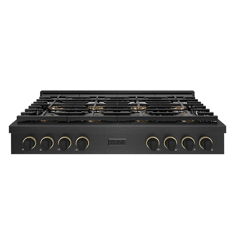 ZLINE Designer 48 in. DuoPro Gas Rangetop in Black Satin Steel with Black and Bronze Accents, Matte Black/Champagne Bronze