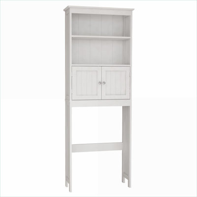 Armoires | Armoire de rangement autoportante moderne à 2 niveaux au-dessus de la toilette, 2 panneaux de fibres à densité moyenne E1, blanc neige | Minimaliste | Salle de bain