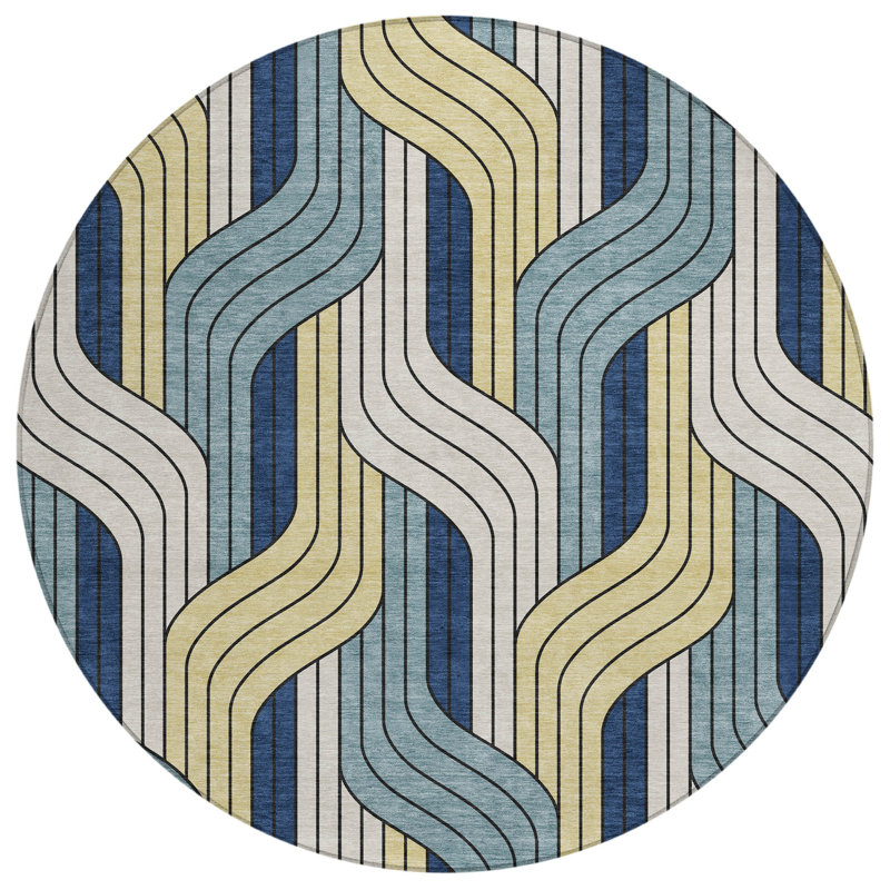 Machine Washable Indoor/Outdoor Lockway ACN2422 Mid-Century Modern Rug, Round 8'