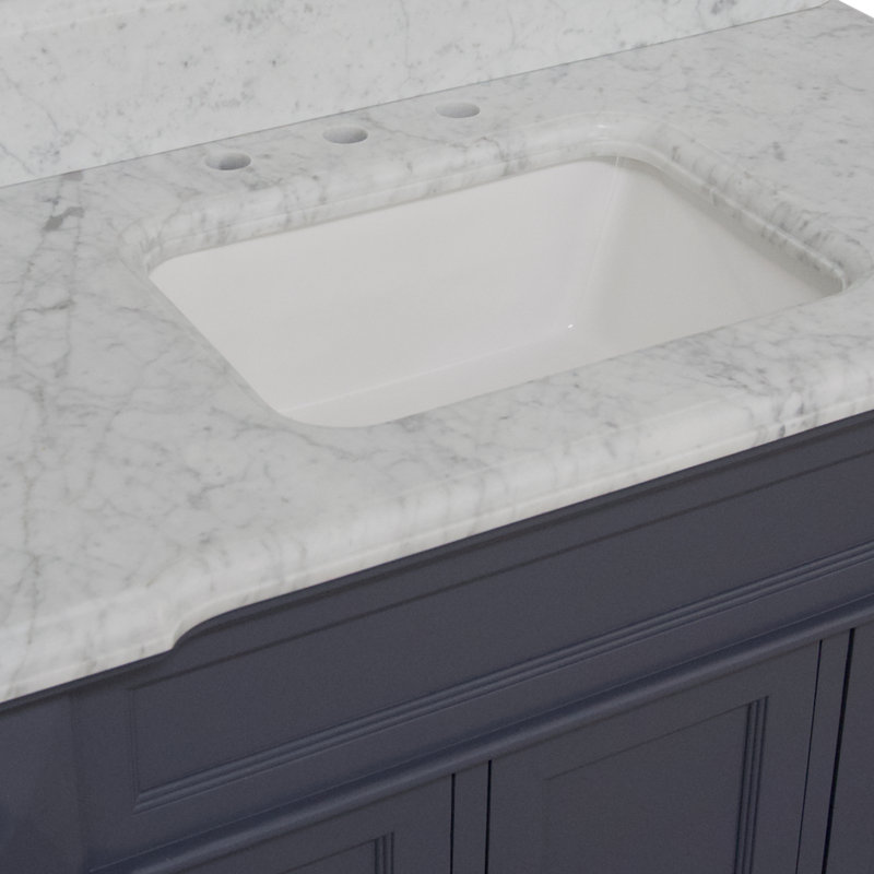 Ensemble de meuble-lavabo simple 42 po Ensa, Gris marine, Marbre de Carrare
