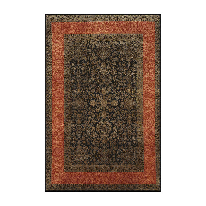 Tapis traditionnel rouge / noir, Rectangle 5 pi x 7 pi