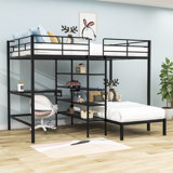Adelline Kids Full Over Twin Metal Bunk Bed with Built-in Desk and Shelves