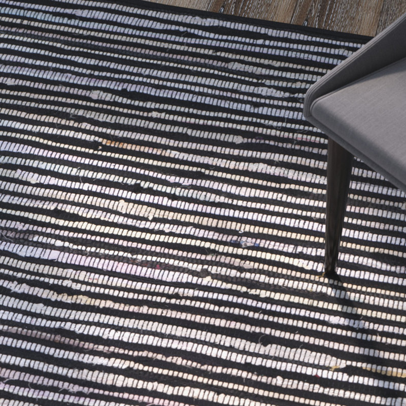 Fales Rag Rug Hand Woven Cotton Striped Rug, Rectangle 6' x 9'